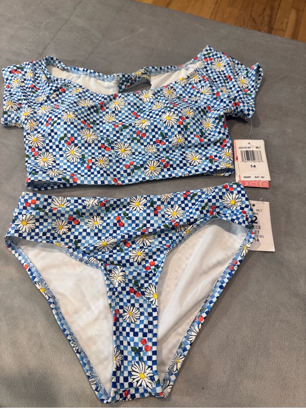 Hobie Blue Daisy Check Two-Piece Bikini Set